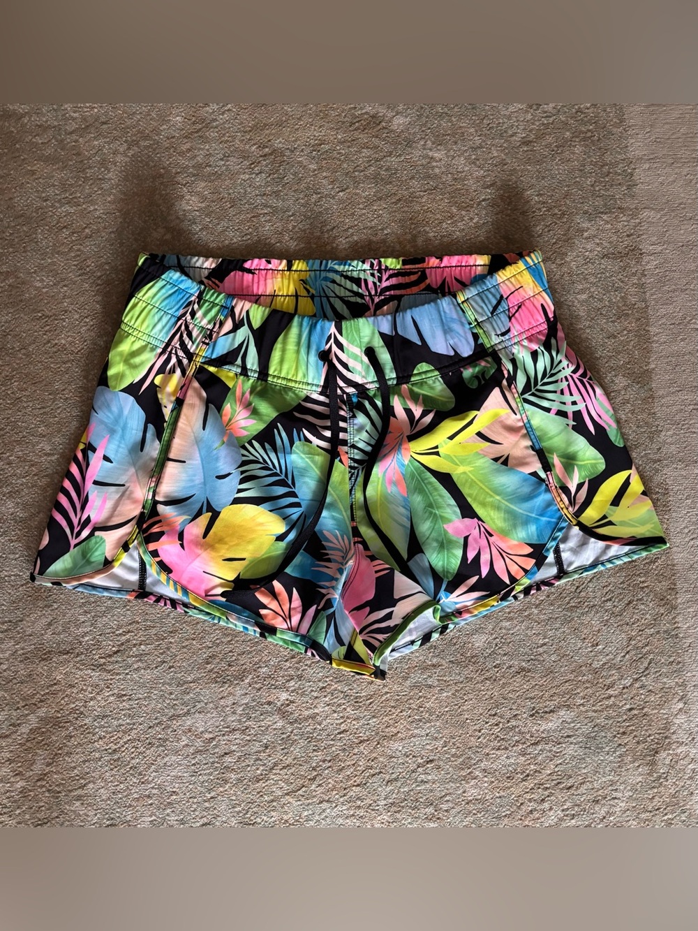 Hurley Women’s Large Tropical Print Swim Shorts Board Shorts Lined Zip Pocket